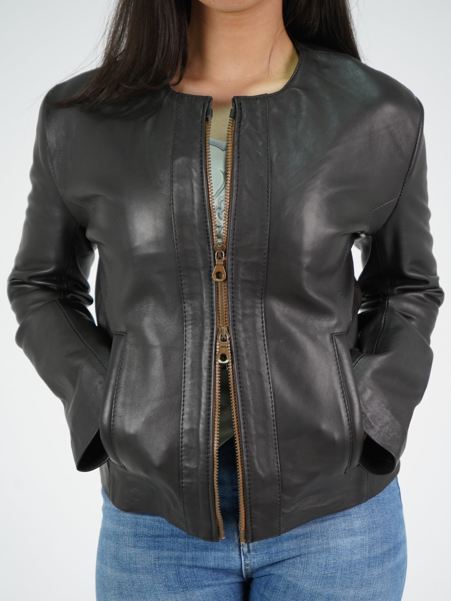 Double Sided Zipper Natural Leather Jacket